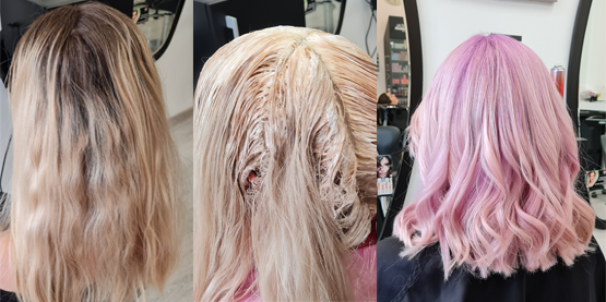 Tutorial blond roz – violet. Time Keratin Color, HP Firenze România